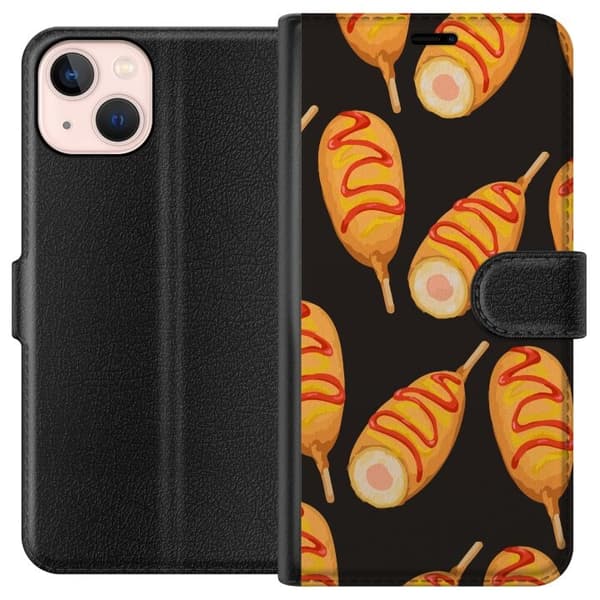 Tegnebogsetui til Apple iPhone 13 mini med Kyllingedrumstick motiv