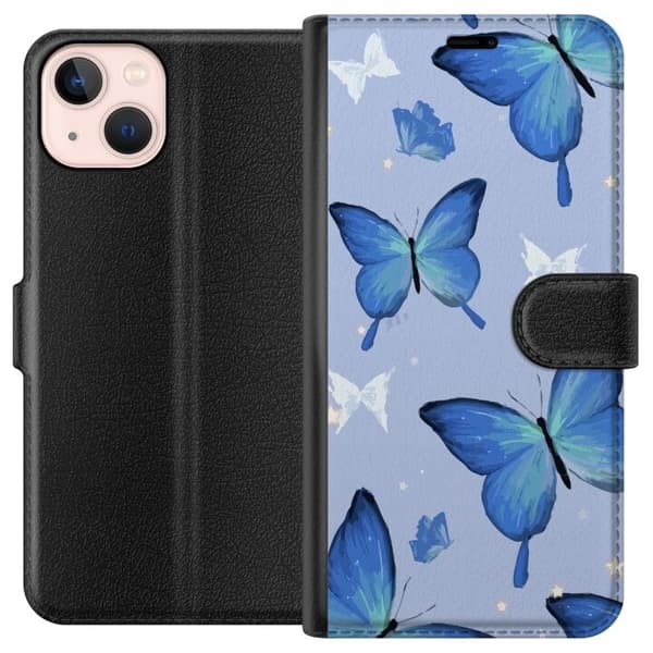 Tegnebogsetui til Apple iPhone 13 mini med Blå sommerfugle motiv