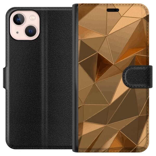 Lompakkokotelo Apple iPhone 13 mini-laitteelle, jossa on 3D Kulta kuvio