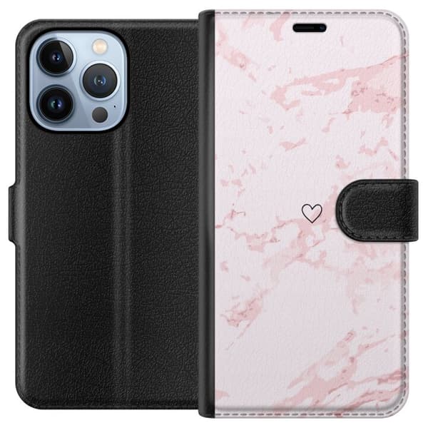 Tegnebogsetui til Apple iPhone 13 Pro med Rosa Hjerte motiv