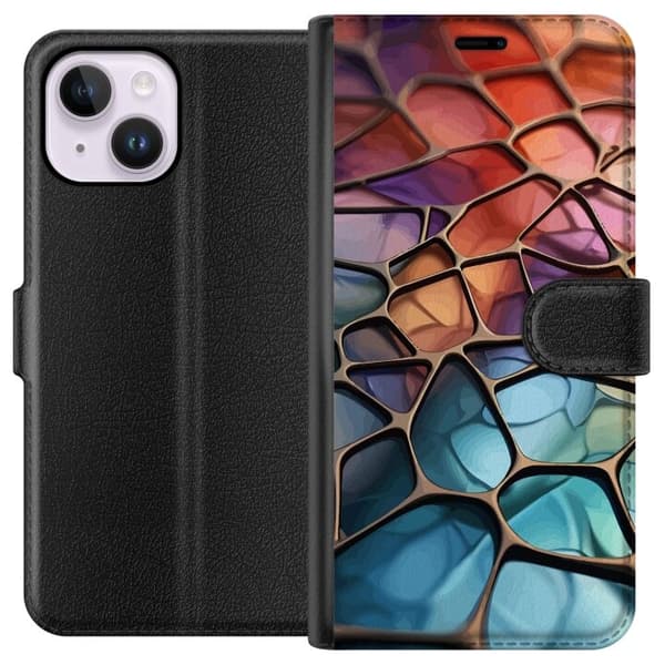 Tegnebogsetui til Apple iPhone 14 Plus med Metallict mønster motiv