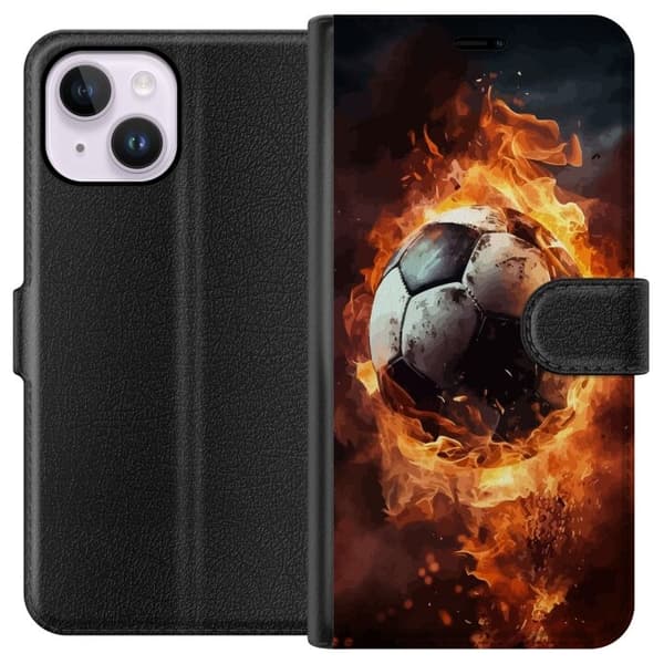 Tegnebogsetui til Apple iPhone 14 Plus med Fodbold motiv