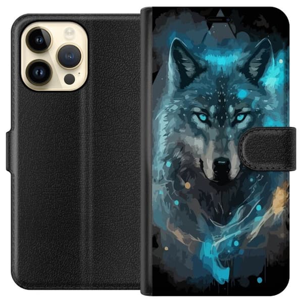 Lommeboketui til Apple iPhone 14 Pro Max med Ulve motiv