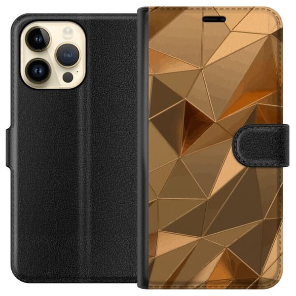 Lompakkokotelo Apple iPhone 14 Pro Max-laitteelle, jossa on 3D Kulta kuvio