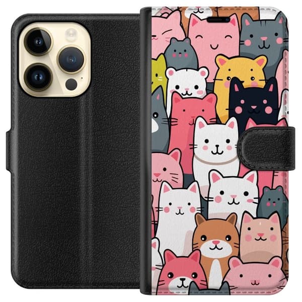 Lommeboketui til Apple iPhone 15 Pro med Kattmønster motiv