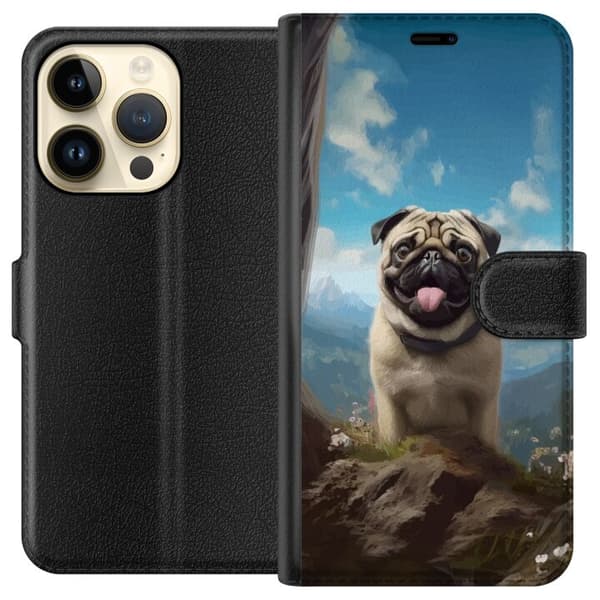 Lommeboketui til Apple iPhone 15 Pro med Glad Hund motiv