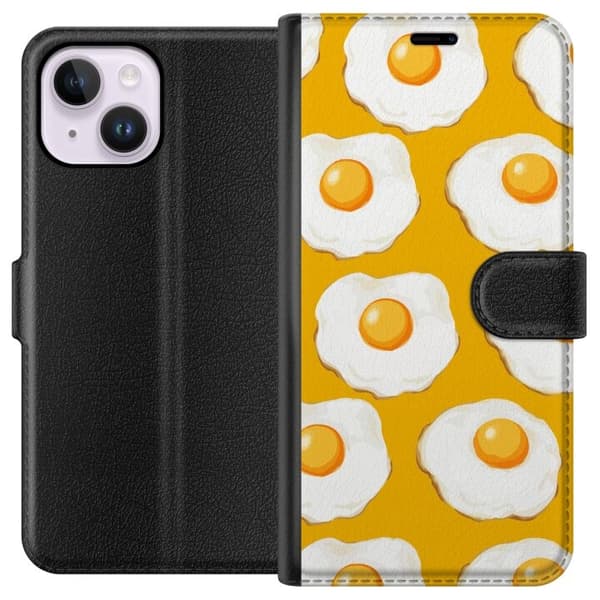 Lompakkokotelo Apple iPhone 15 Plus-laitteelle, jossa on Paistettu muna kuvio