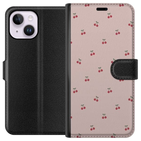 Plånboksfodral till Apple iPhone 15 Plus med Körsbär motiv