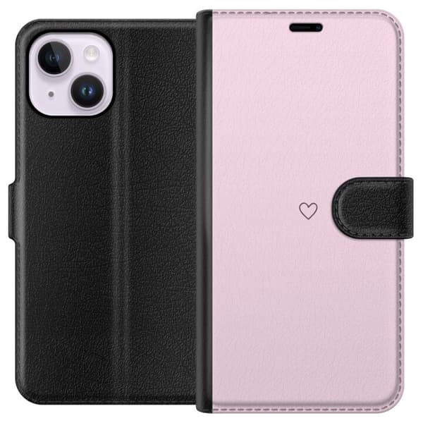 Lompakkokotelo Apple iPhone 15 Plus-laitteelle, jossa on Sydän kuvio