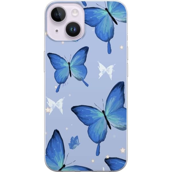 Mobilskal till Apple iPhone 15 Plus med Blå fjärillar motiv
