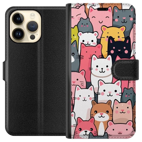 Tegnebogsetui til Apple iPhone 15 Pro Max med Katte mønster motiv