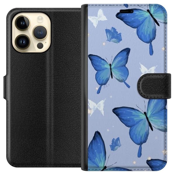 Lommeboketui til Apple iPhone 15 Pro Max med Blå sommerfugler motiv