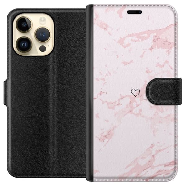 Lompakkokotelo Apple iPhone 15 Pro Max-laitteelle, jossa on Roosa Sydän kuvio