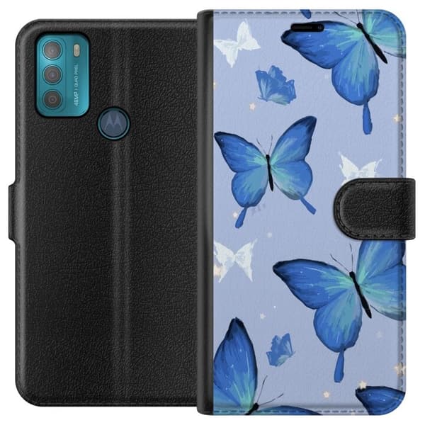 Lommeboketui til Motorola Moto G50 med Blå sommerfugler motiv