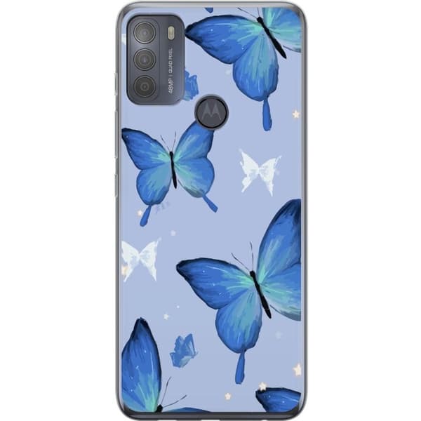 Kännykkäkuori Motorola Moto G50-laitteelle, jossa on Sinisiä perhosia kuvio