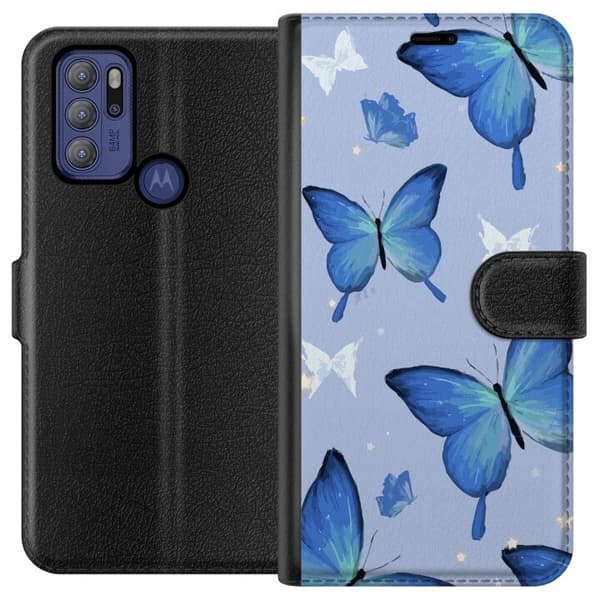 Plånboksfodral till Motorola Moto G60S med Blå fjärillar motiv