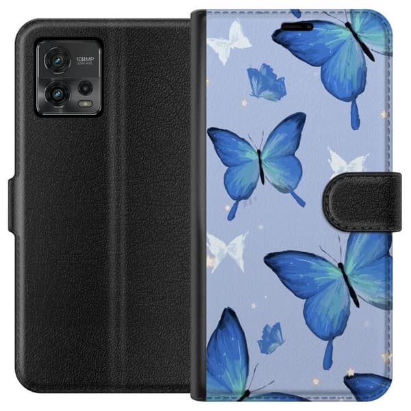 Tegnebogsetui til Motorola Moto G72 med Blå sommerfugle motiv