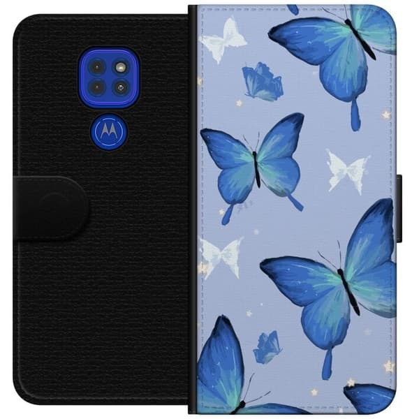Lompakkokotelo Motorola Moto G9 Play-laitteelle, jossa on Sinisiä perhosia kuvio
