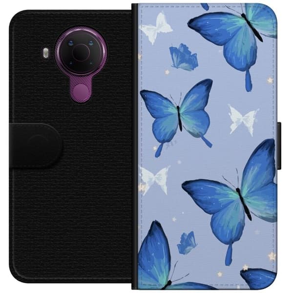 Lommeboketui til Nokia 5.4 med Blå sommerfugler motiv