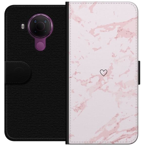 Tegnebogsetui til Nokia 5.4 med Rosa Hjerte motiv