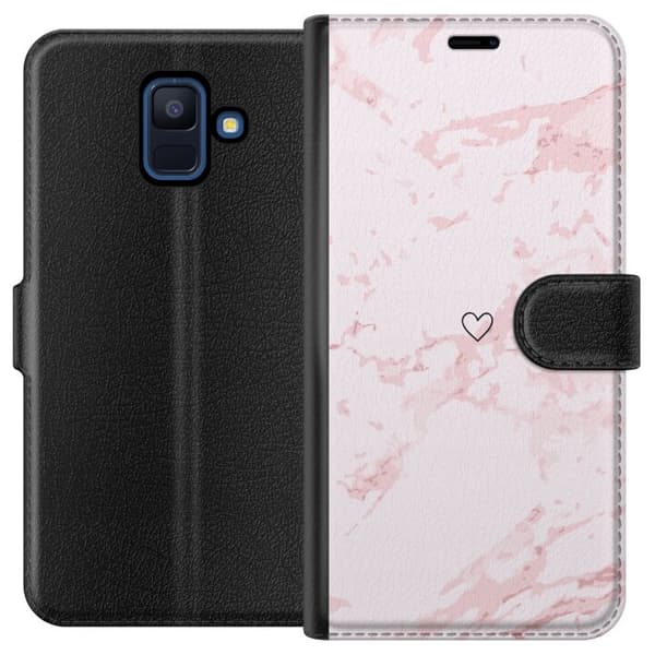 Lompakkokotelo Samsung Galaxy A6 (2018)-laitteelle, jossa on Roosa Sydän kuvio