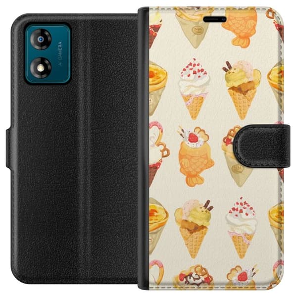Lompakkokotelo Motorola Moto E13-laitteelle, jossa on Lasinen kuvio