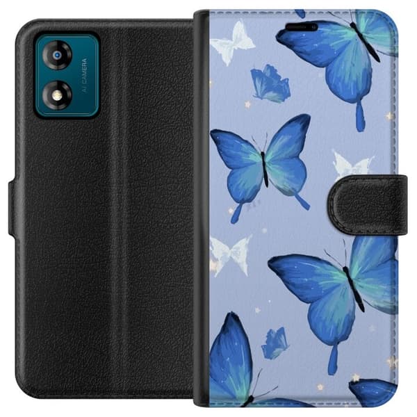 Plånboksfodral till Motorola Moto E13 med Blå fjärillar motiv