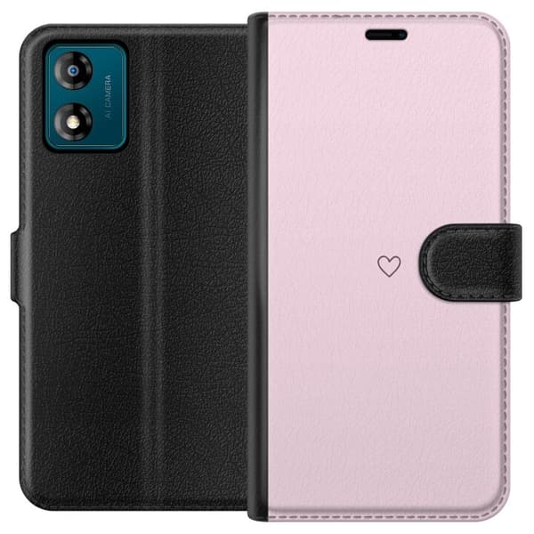 Lompakkokotelo Motorola Moto E13-laitteelle, jossa on Sydän kuvio