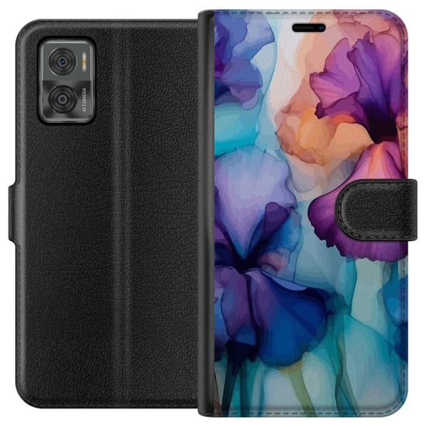 Lompakkokotelo Motorola Moto E22i-laitteelle, jossa on Maagiset kukat kuvio
