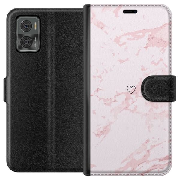 Lommeboketui til Motorola Moto E22i med Rosa Hjerte motiv