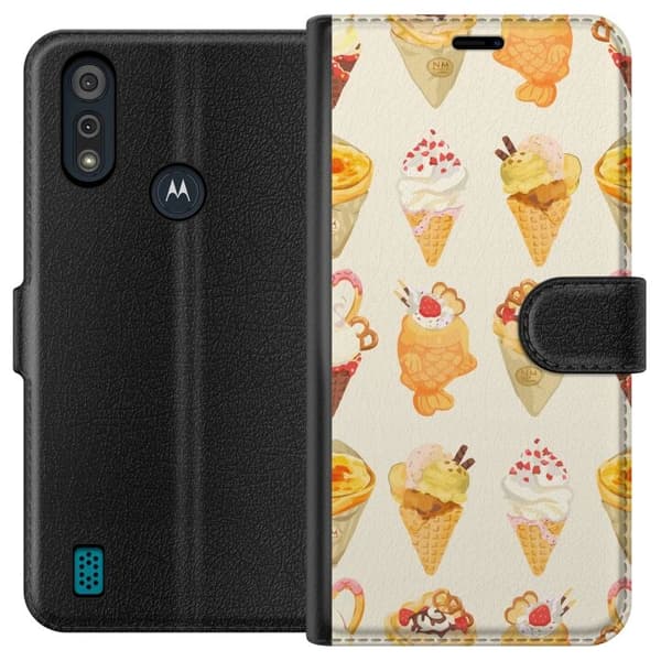 Lompakkokotelo Motorola Moto E6i-laitteelle, jossa on Lasinen kuvio
