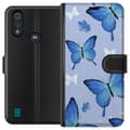 Miniatyrbillede 1 af 4: Tegnebogsetui til Motorola Moto E6i med Blå sommerfugle motiv