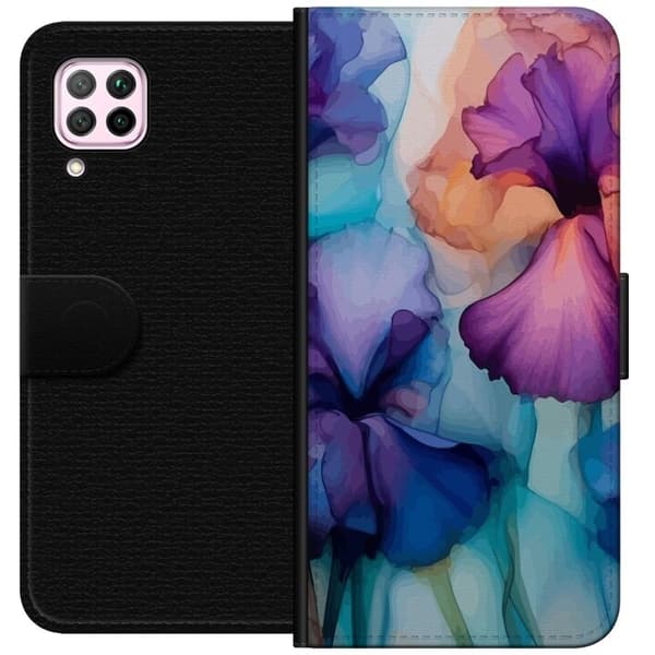 Lompakkokotelo Huawei P40 lite-laitteelle, jossa on Maagiset kukat kuvio