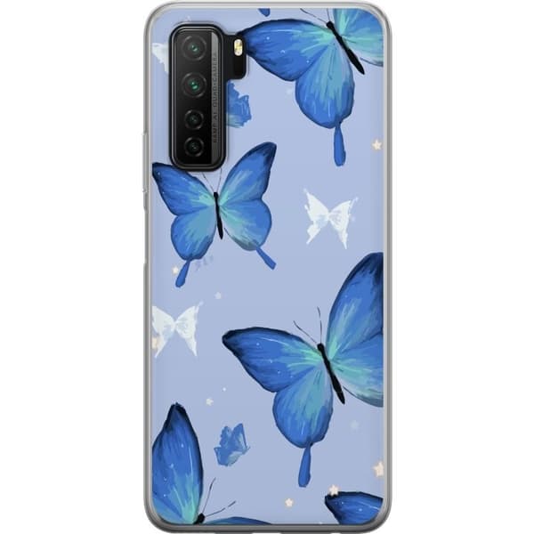 Kännykkäkuori Huawei P40 lite 5G-laitteelle, jossa on Sinisiä perhosia kuvio