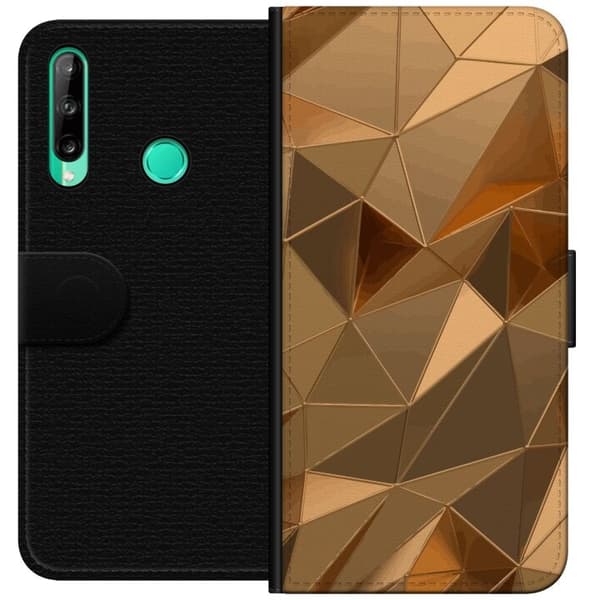 Lompakkokotelo Huawei P40 lite E-laitteelle, jossa on 3D Kulta kuvio