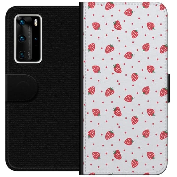 Lommeboketui til Huawei P40 Pro med Jordbær motiv
