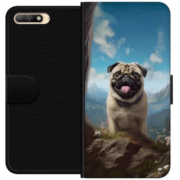 Tegnebogsetui til Huawei Y6 (2018) med Glad Hund motiv