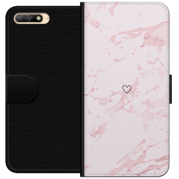 Tegnebogsetui til Huawei Y6 (2018) med Rosa Hjerte motiv