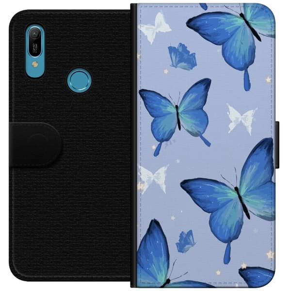 Tegnebogsetui til Huawei Y6 (2019) med Blå sommerfugle motiv