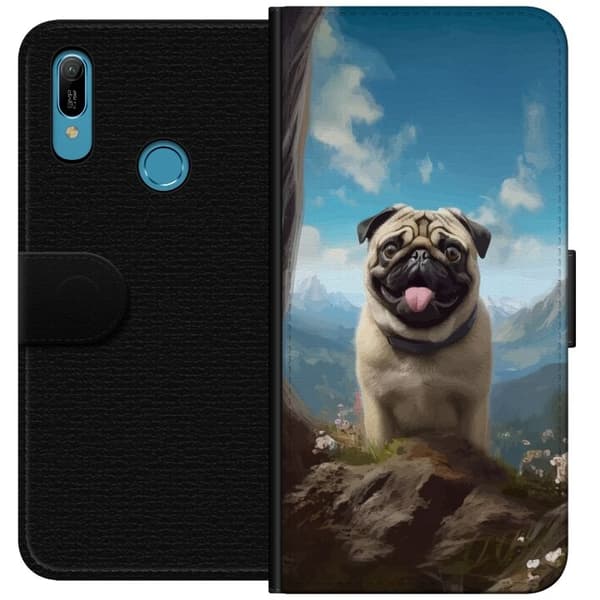 Tegnebogsetui til Huawei Y6 (2019) med Glad Hund motiv