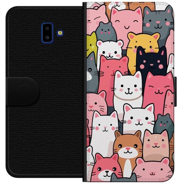 Tegnebogsetui til Samsung Galaxy J6+ med Katte mønster motiv