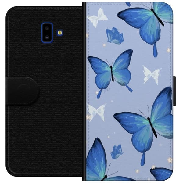 Plånboksfodral till Samsung Galaxy J6+ med Blå fjärillar motiv
