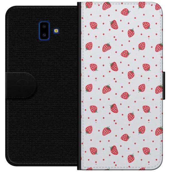 Lompakkokotelo Samsung Galaxy J6+-laitteelle, jossa on Mansikat kuvio