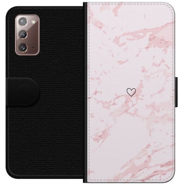 Lompakkokotelo Samsung Galaxy Note20-laitteelle, jossa on Roosa Sydän kuvio