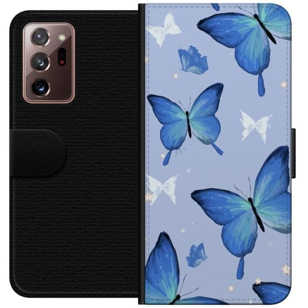 Tegnebogsetui til Samsung Galaxy Note20 Ultra med Blå sommerfugle motiv