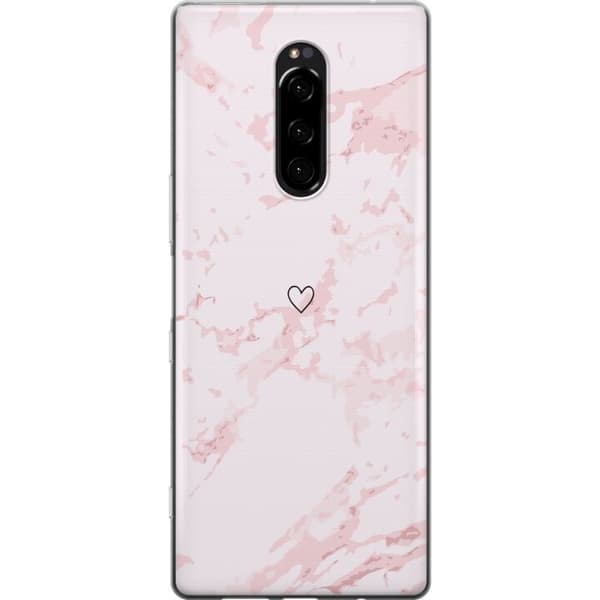 Kännykkäkuori Sony Xperia 1-laitteelle, jossa on Roosa Sydän kuvio