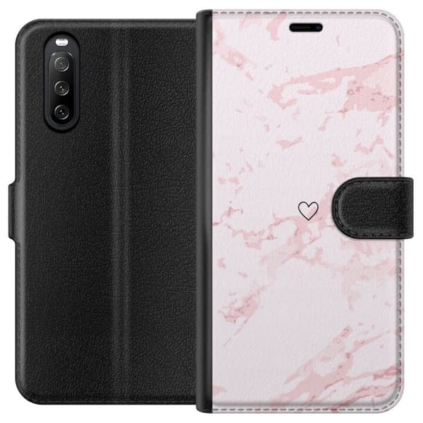 Lompakkokotelo Sony Xperia 10 III-laitteelle, jossa on Roosa Sydän kuvio