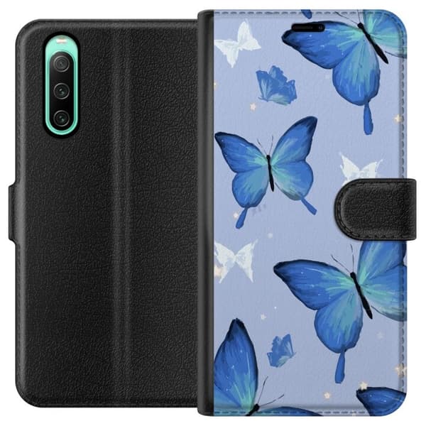 Lommeboketui til Sony Xperia 10 IV med Blå sommerfugler motiv