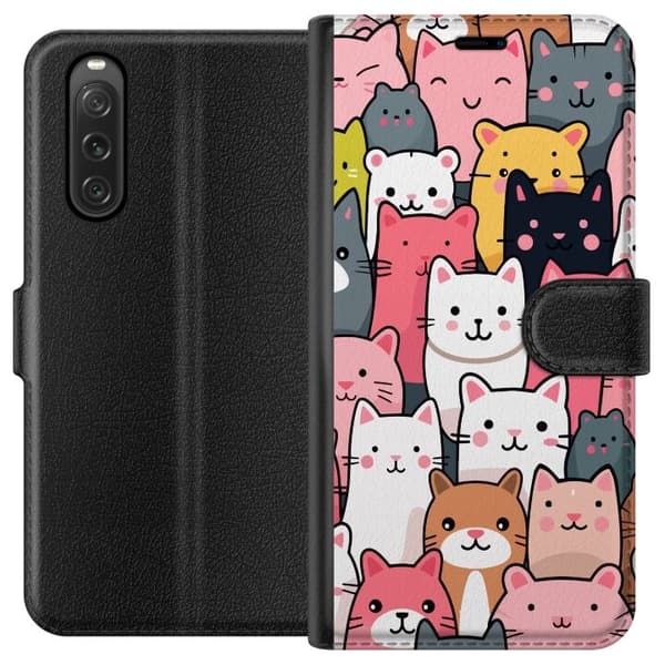 Lommeboketui til Sony Xperia 10 V med Kattmønster motiv