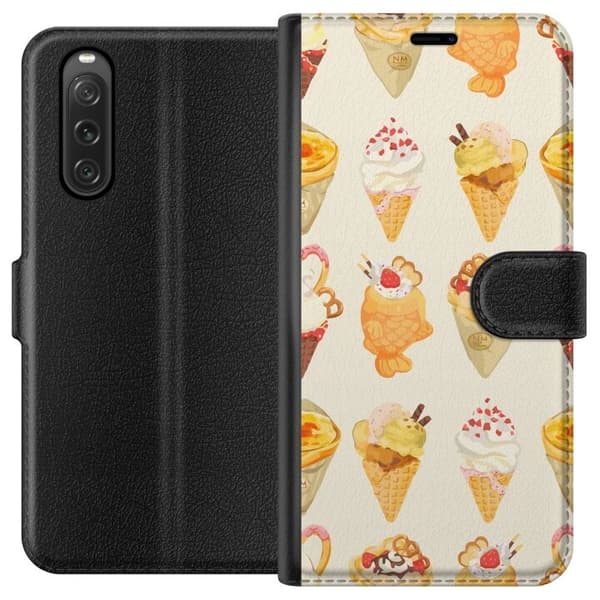 Lompakkokotelo Sony Xperia 10 V-laitteelle, jossa on Lasinen kuvio